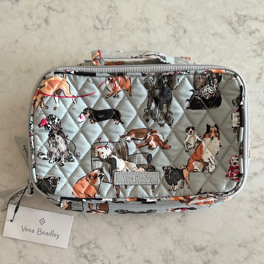 New w/ Tags Vera Bradley Dog Show Quilted Fabric Blush and Brush Makeup Case